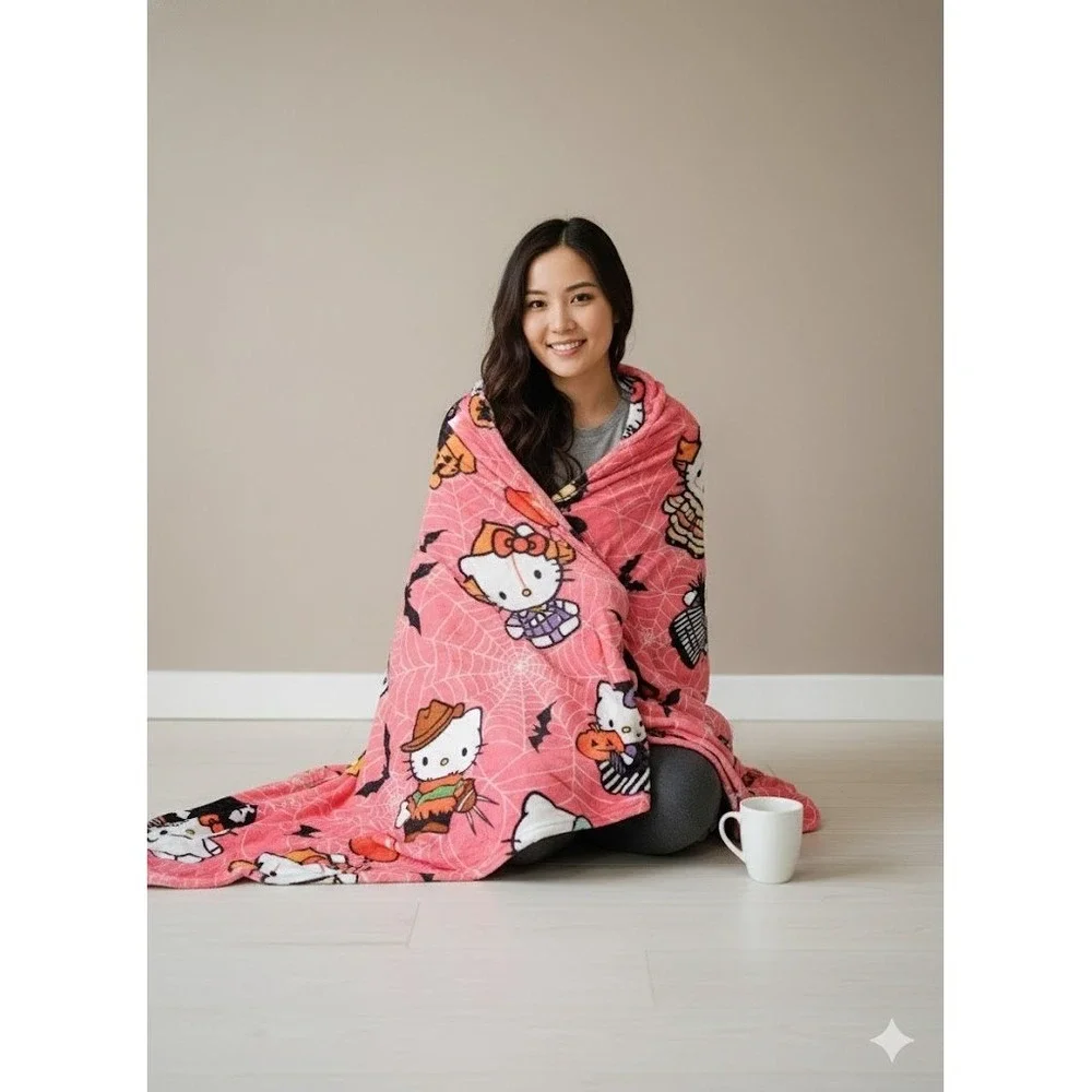 Hello Kitty Halloween Pink Blanket Throw Bat‎ Sanrio Spooky Cute 60x80 inches